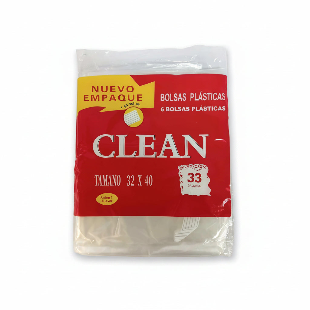 BOLSA DE BASURA PLÁSTICA CLEAN 33GL 6U