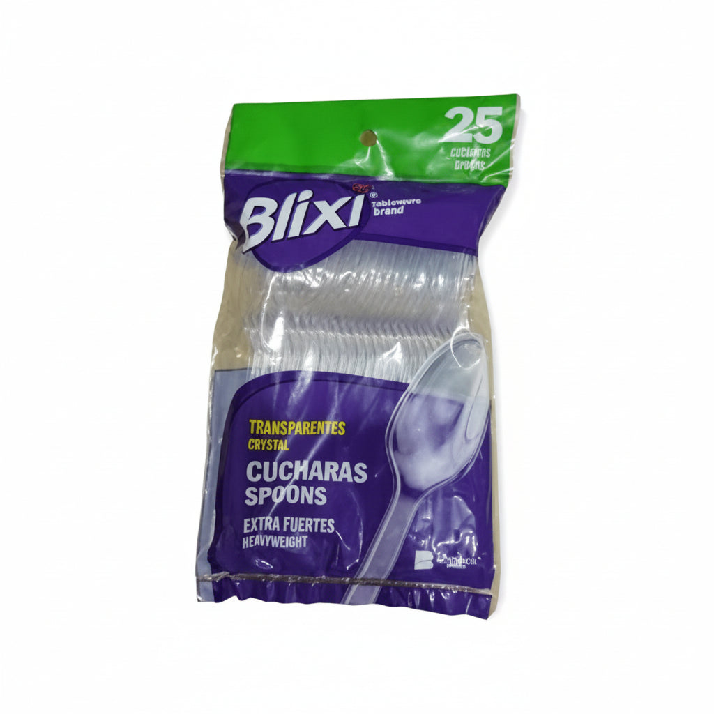 CUCHARAS DESECHABLES TRANSPARENTES BLIXI 25U