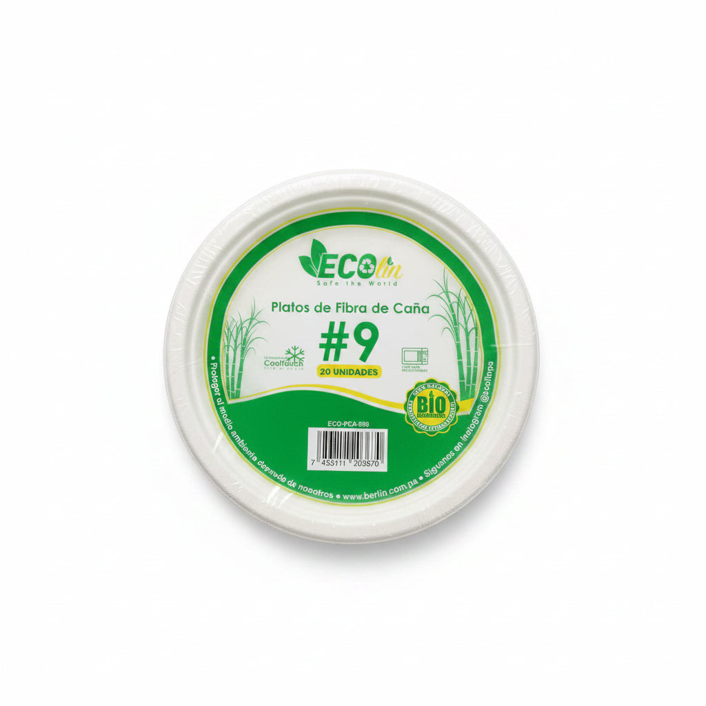 PLATOS DE FIBRA DE CAÑA 9" ECOLIN 20U