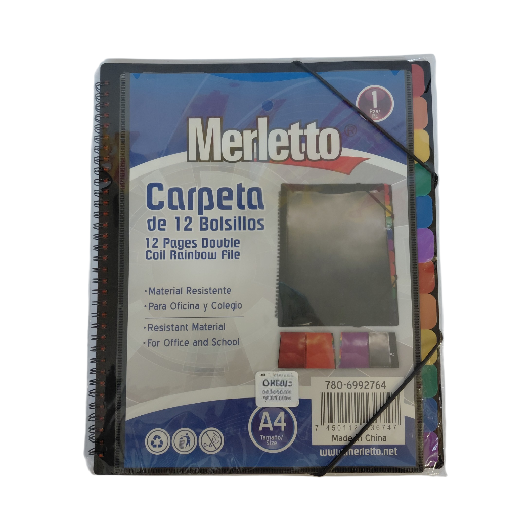 CARPETA 12 BOLSILLOS A4