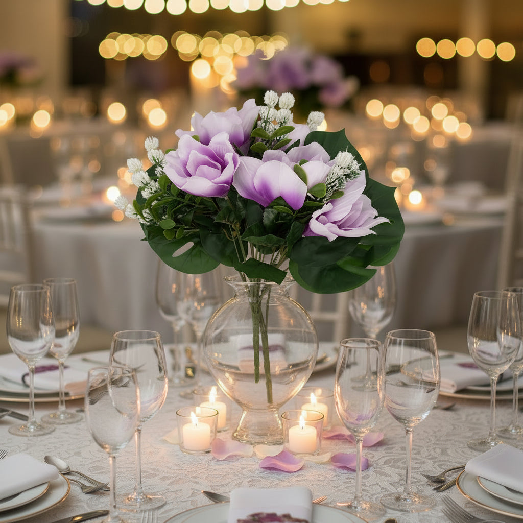 RAMO DE FLORES ARTIFICIALES DECORATIVO EN TONO LILA Y BLANCO