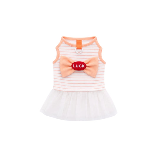 VESTIDO PARA MASCOTA CON DISEÑO DE RAYAS Y UN LAZO