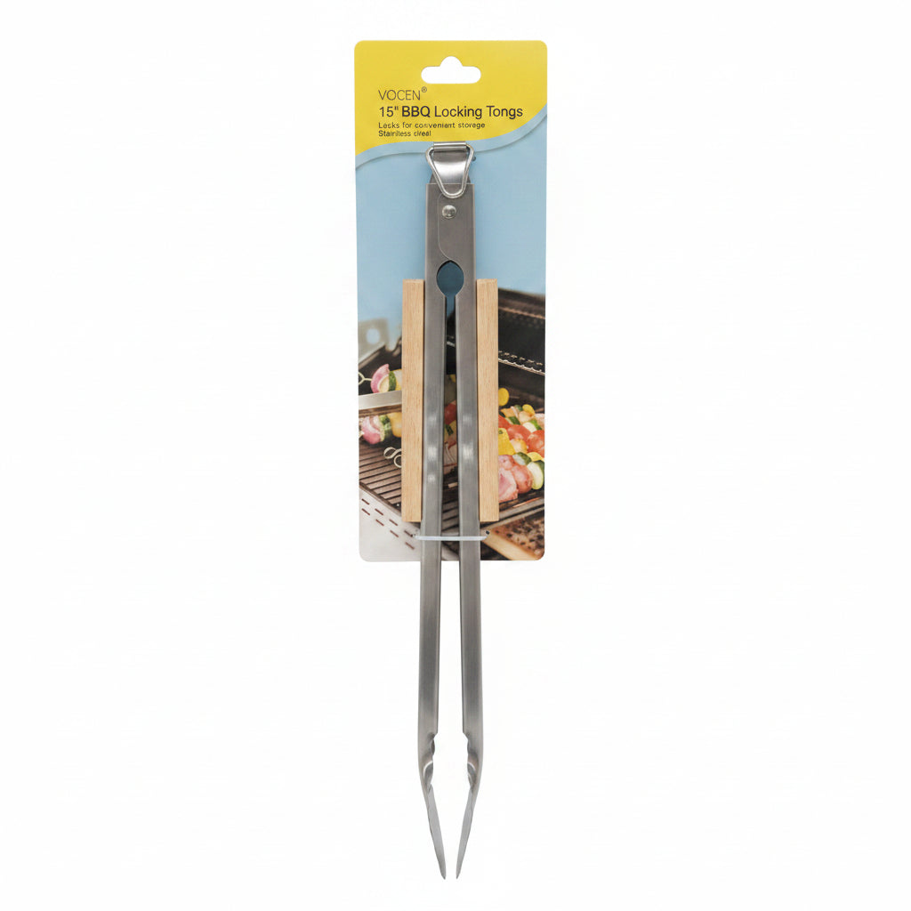 TENAZA DE ALUMINIO CON MANGO DE MADERA PARA BARBACOA
