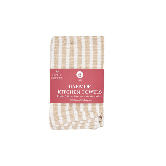 SET DE 5 TOALLAS DE COCINA RAYAS BLANCA Y CREMA 40CM X 48CM