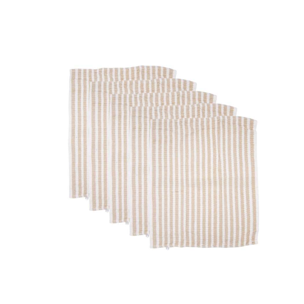 SET DE 5 TOALLAS DE COCINA RAYAS BLANCA Y CREMA 40CM X 48CM