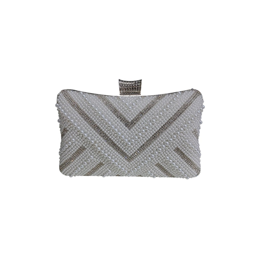BOLSO DE NOCHE TIPO CLUTCH CON PERLAS Y CRISTALES