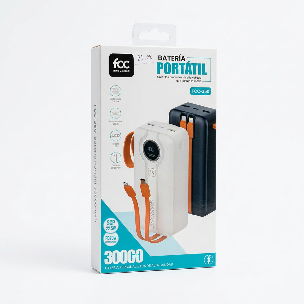 BATERÍA PORTÁTIL 30000 MAH FCC