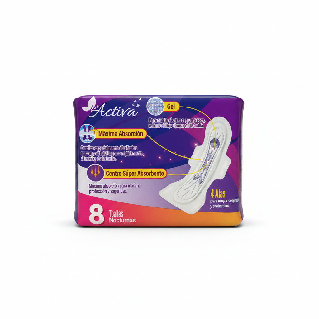 TOALLA SANITARIA NOCTURNAS ACTIVA 8U