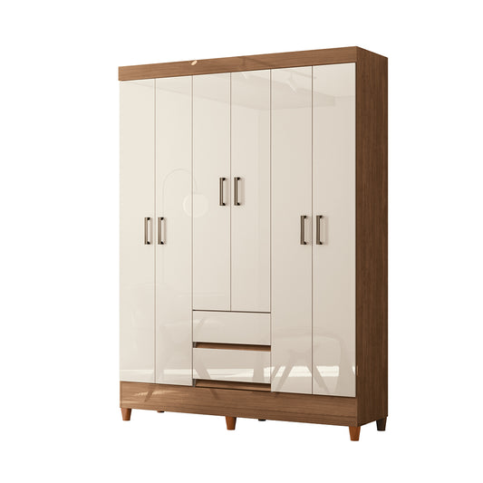 ROPERO DE 6 PUERTAS 2 GAVETAS BLANCO/MARRÓN