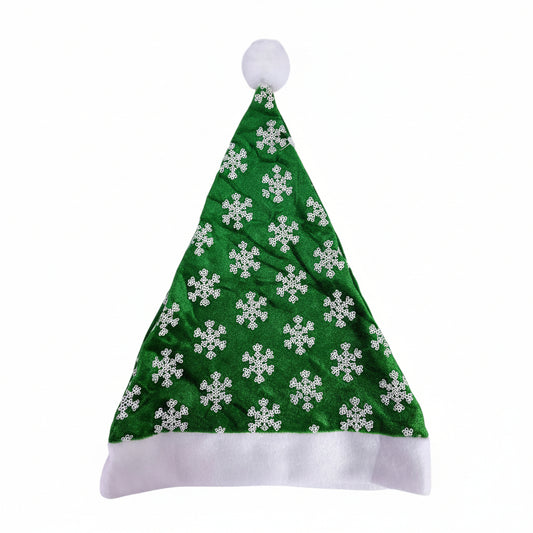 GORRO NAVIDEÑO VERDE CON DISEÑOS BLANCO