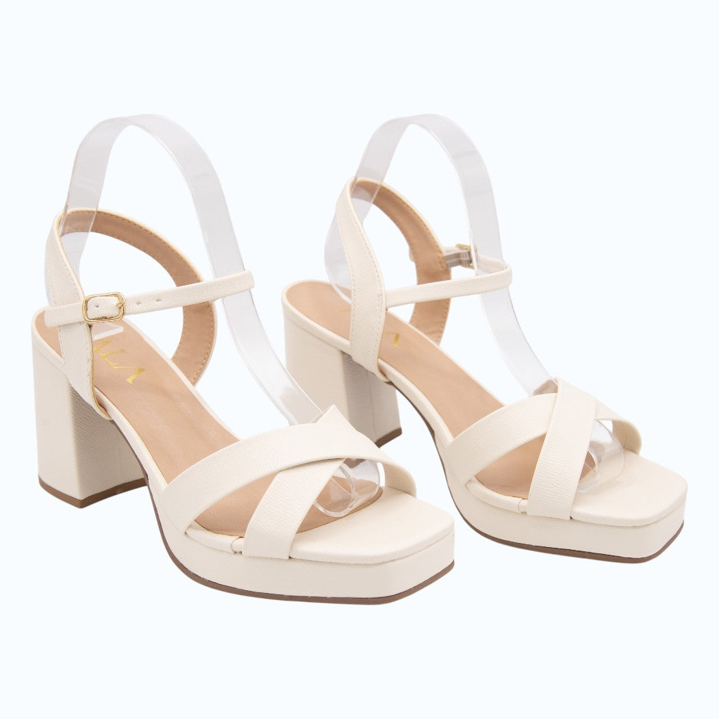SANDALIAS PLATAFORMA TACÓN ANCHO BLANCAS