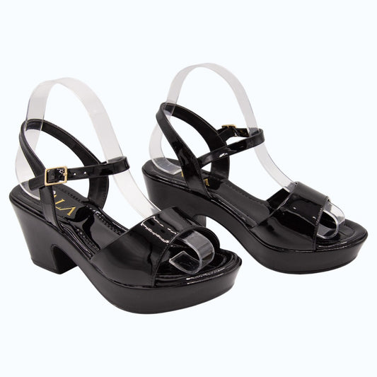 SANDALIAS TACÓN ANCHO CHAROL NEGRAS