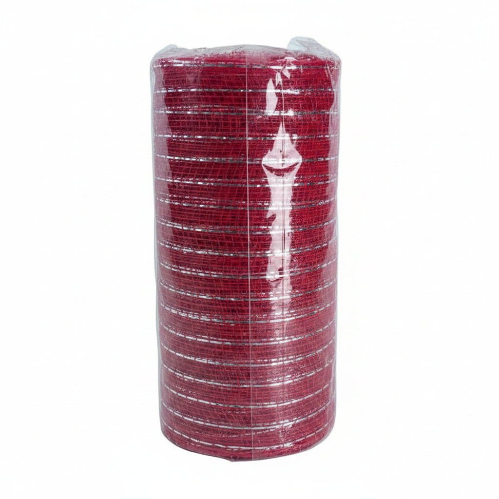 MALLA DECORATIVA ROJA CON LINEAS PLATEADA