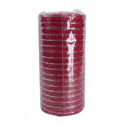 MALLA DECORATIVA ROJA CON LINEAS PLATEADA