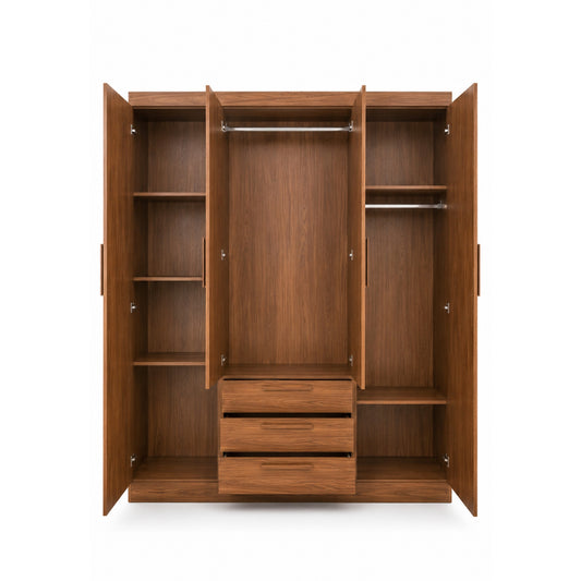 ROPERO DE 4 PUERTAS 3 GAVETAS MARRÓN