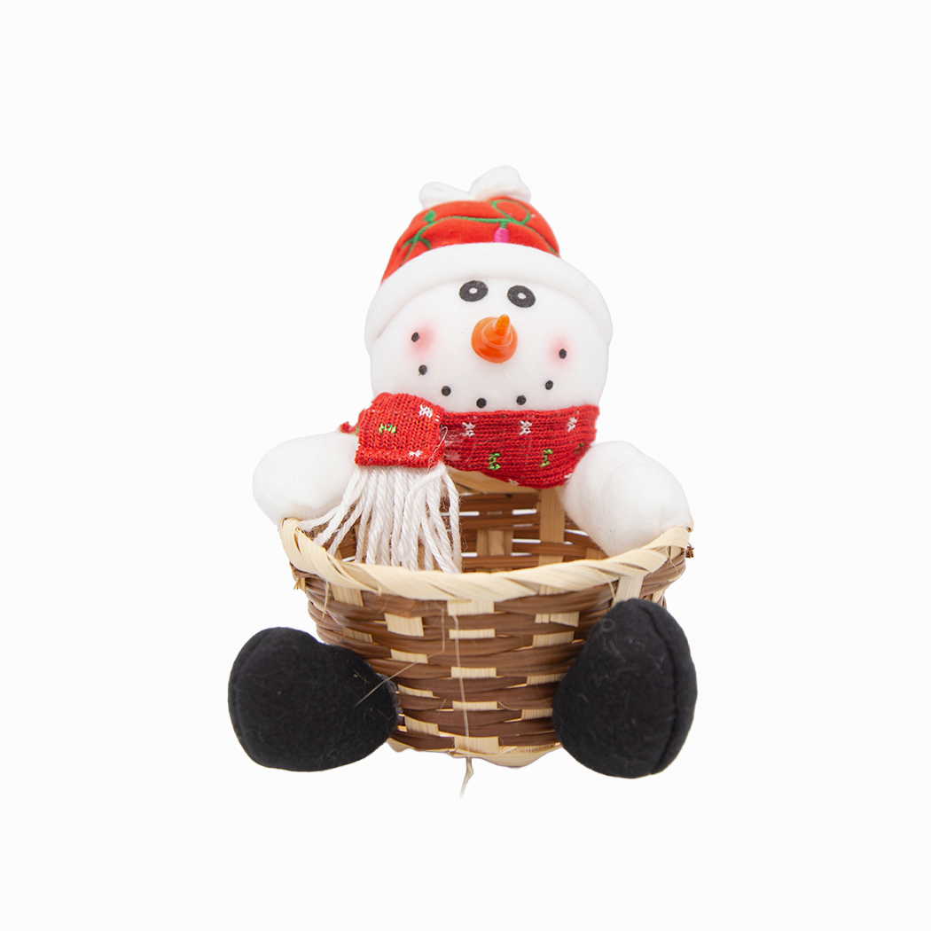 CANASTA DE MIMBRE CHICA CON MUÑECO DE NIEVE