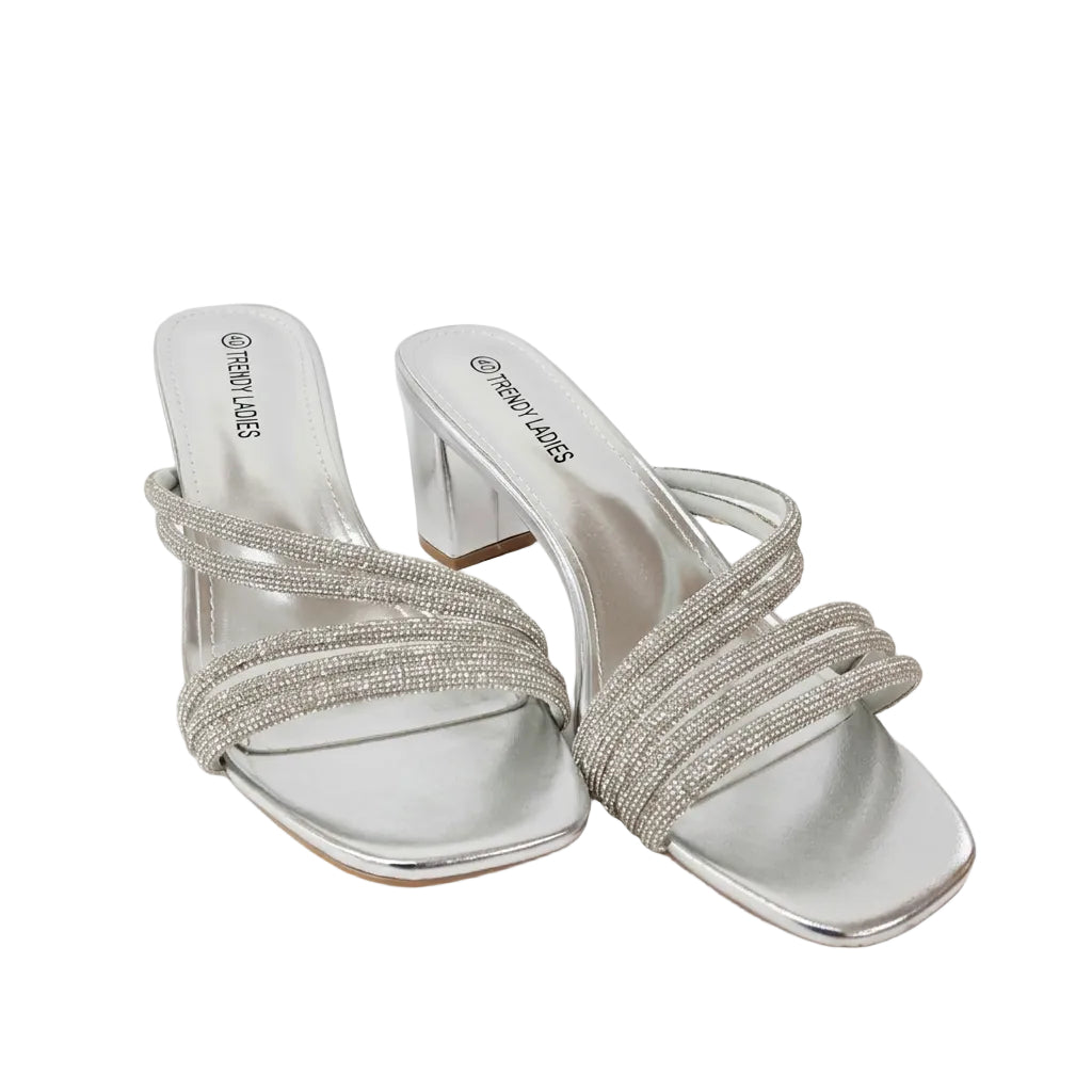 ZAPATOS DE TACÓN CON TIRAS ESTILO MULE PLATEADOS