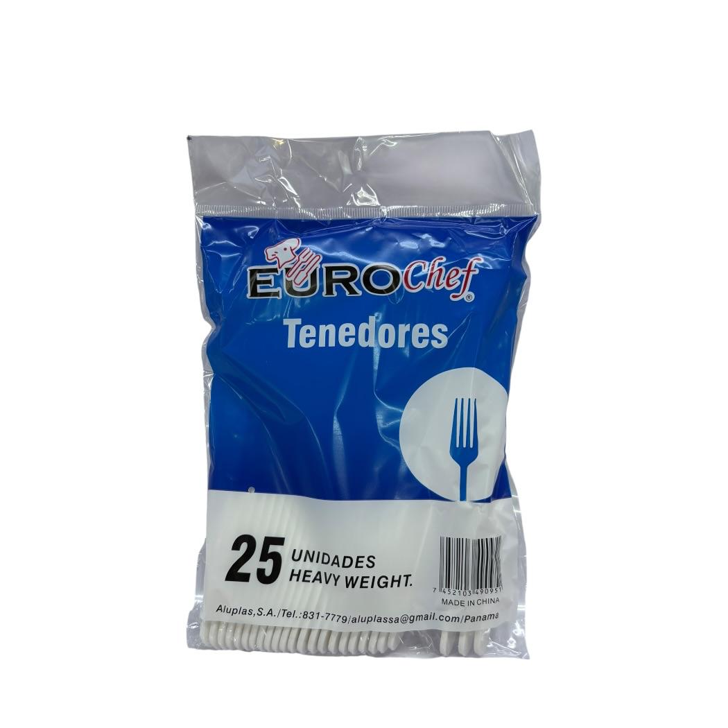TENEDORES PLÁSTICOS BLANCOS 18CM 25U