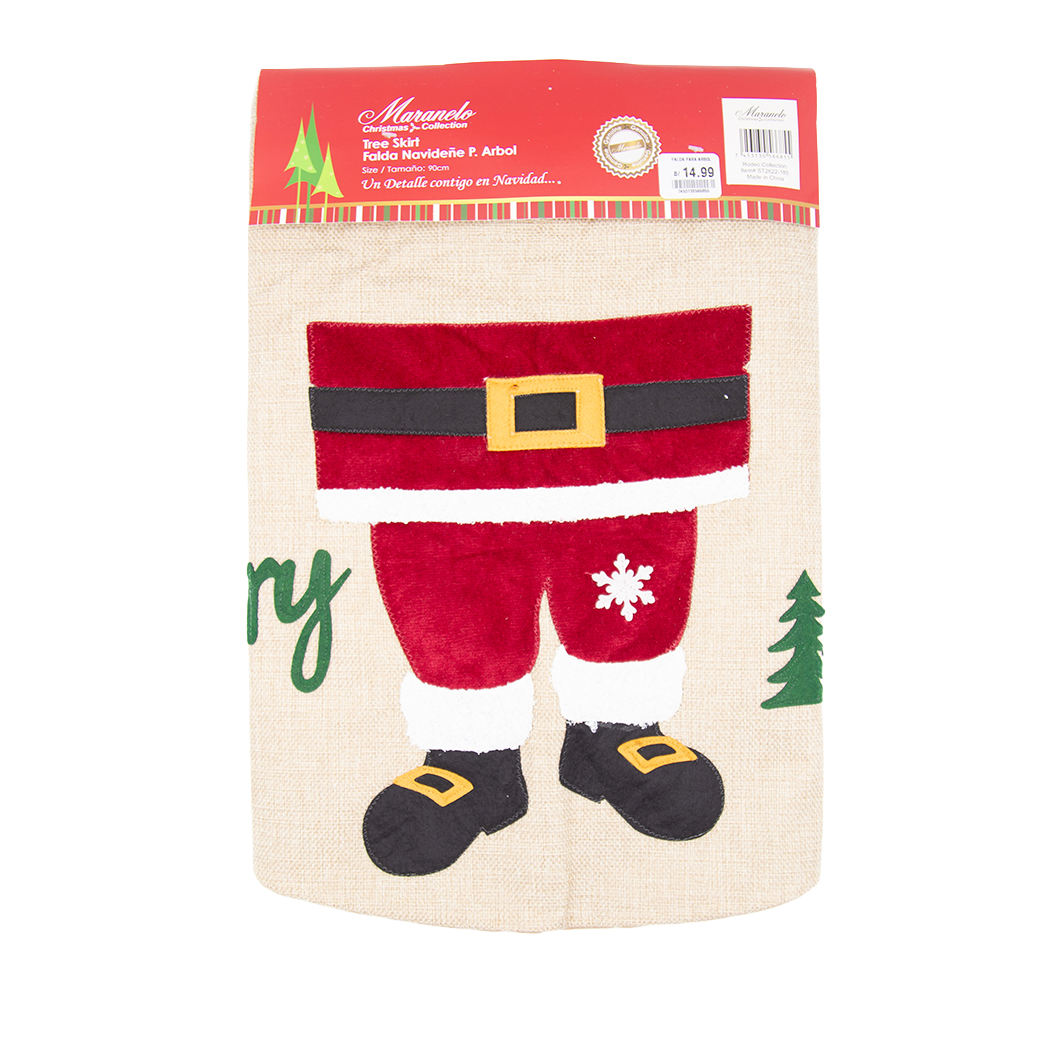 FALDA PARA ARBOL NAVIDEÑO CREMA CON DETALLES DE SANTA CLAUS