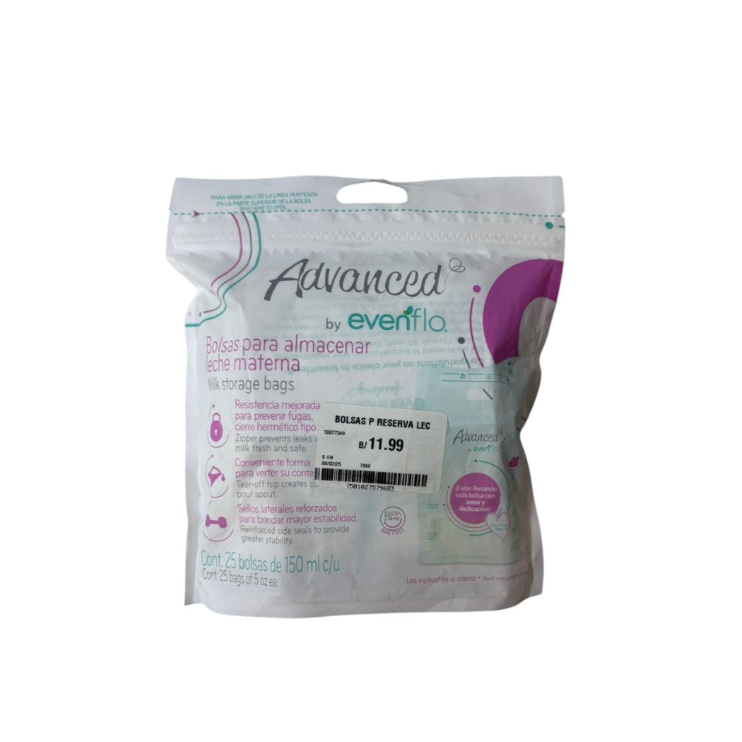 BOLSA ALMACENAMIENTO PARA LECHE MATERNA ADVANCE EVENFLOD 25PZ