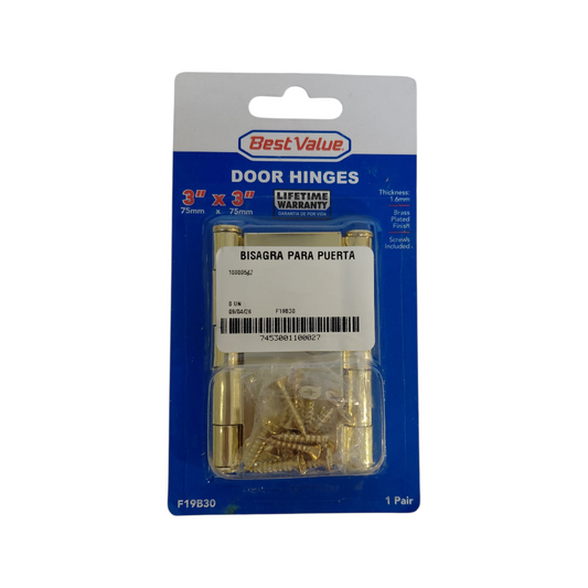 BISAGRA PARA PUERTA DORADA 3"X3"