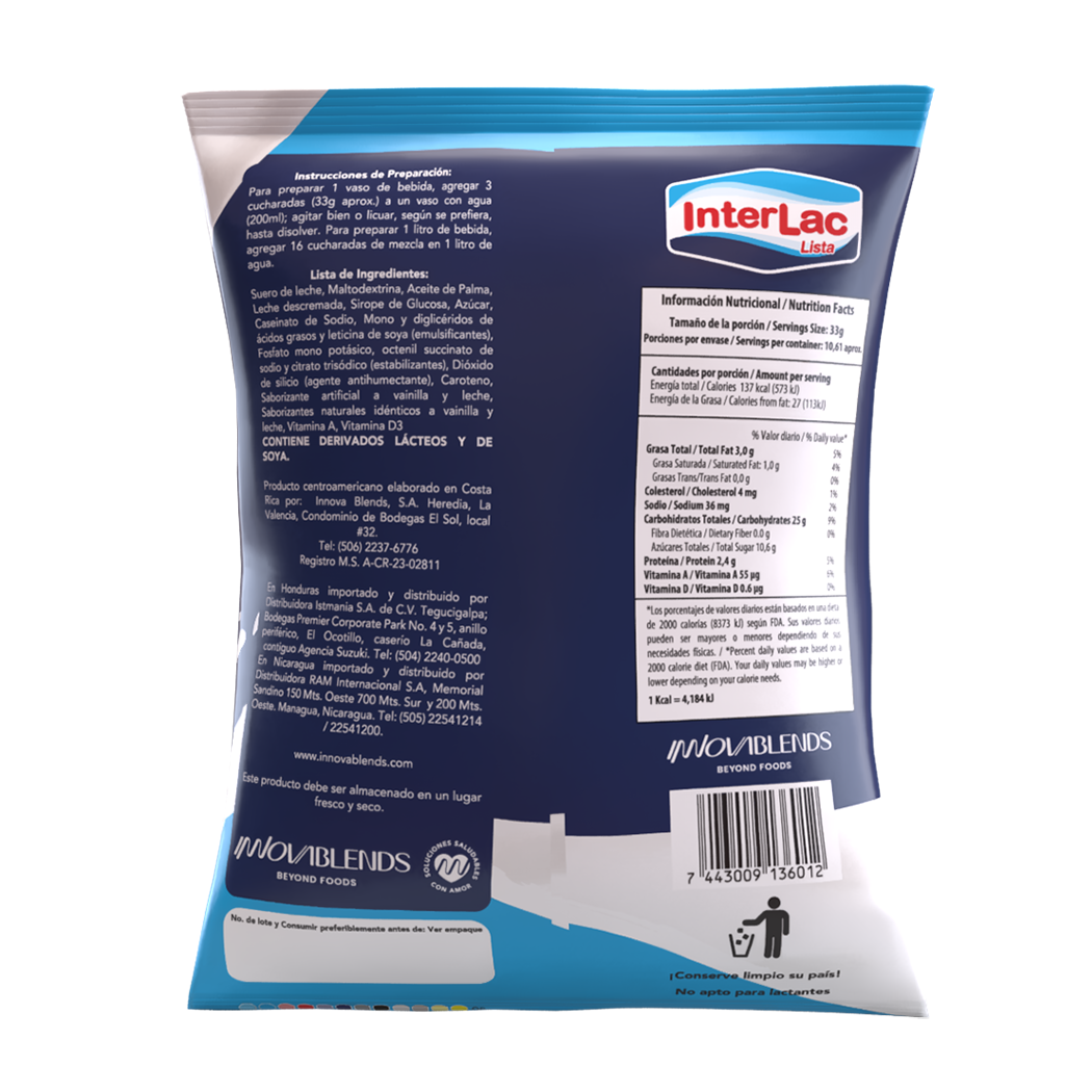 BEBIDA LACTEA EN POLVO LISTA INTERLAC 350GR