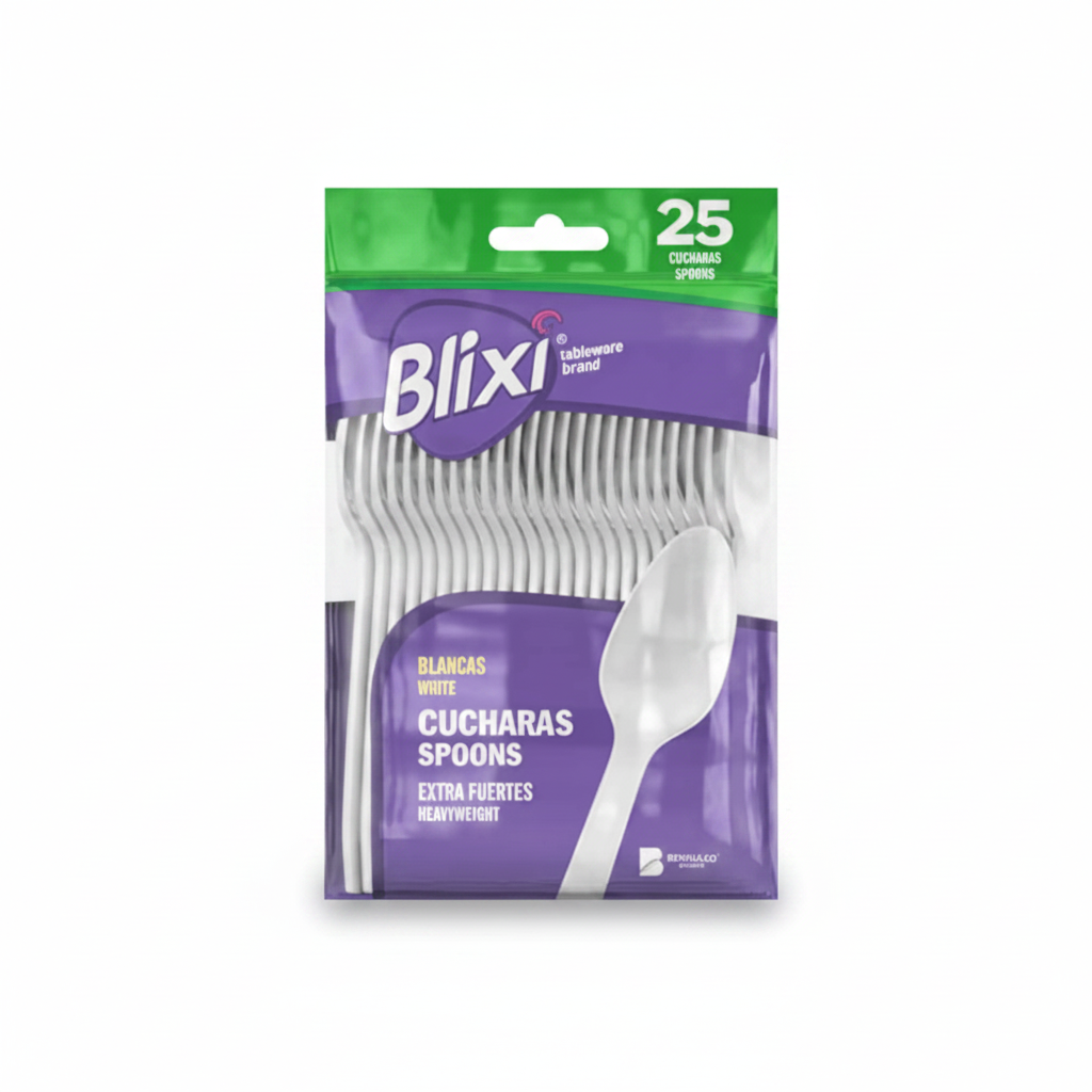CUCHARAS DESECHABLES BLANCA BLIXI 25U