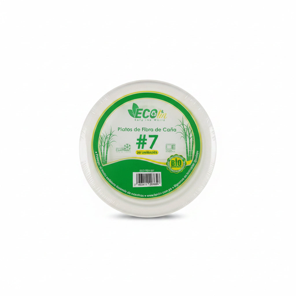 PLATOS DE FIBRA DE CAÑA 7" ECOLIN 20U