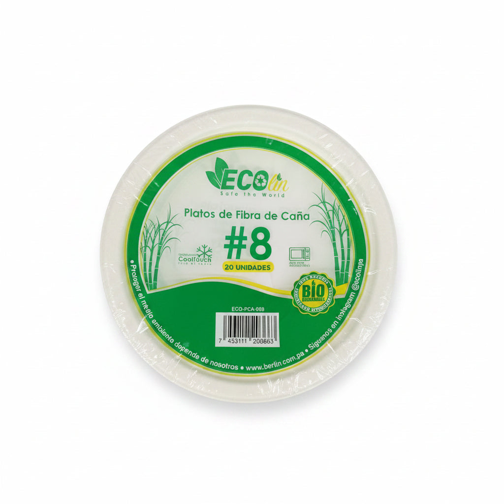 PLATOS DE FIBRA DE CAÑA 8" ECOLIN 20U