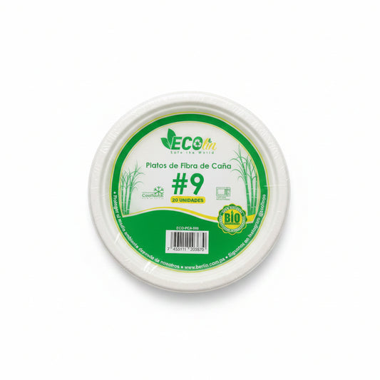 PLATOS DE FIBRA DE CAÑA 9" ECOLIN 20U