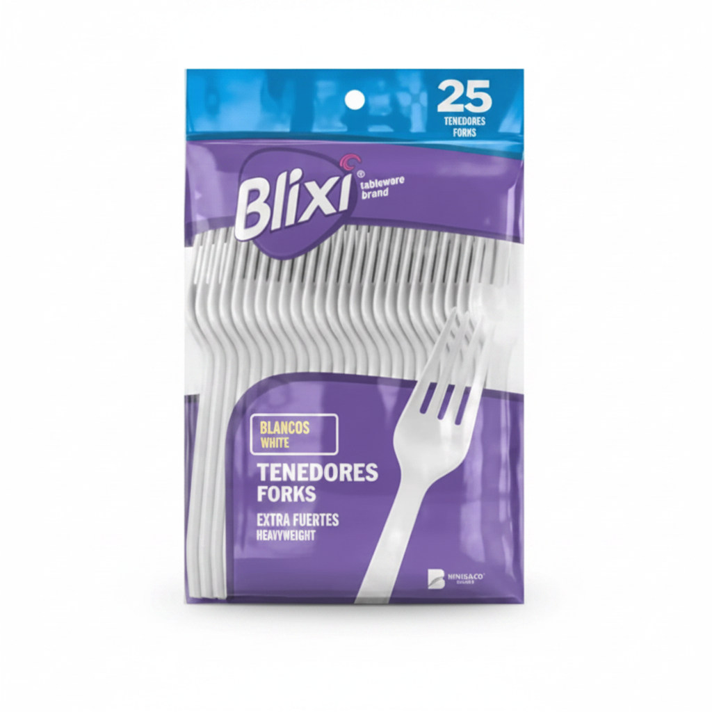 TENEDOR DESECHABLE BLANCO BLIXI 25U