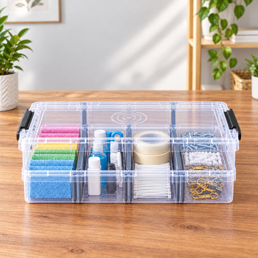 CAJA CON TAPA Y CUATRO COMPARTIMIENTOS