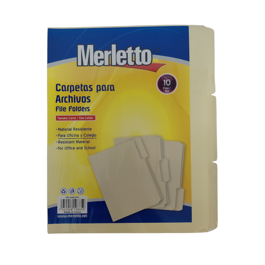 FOLDER PARA ARCHIVOS TAMAÑO CARTA 10U