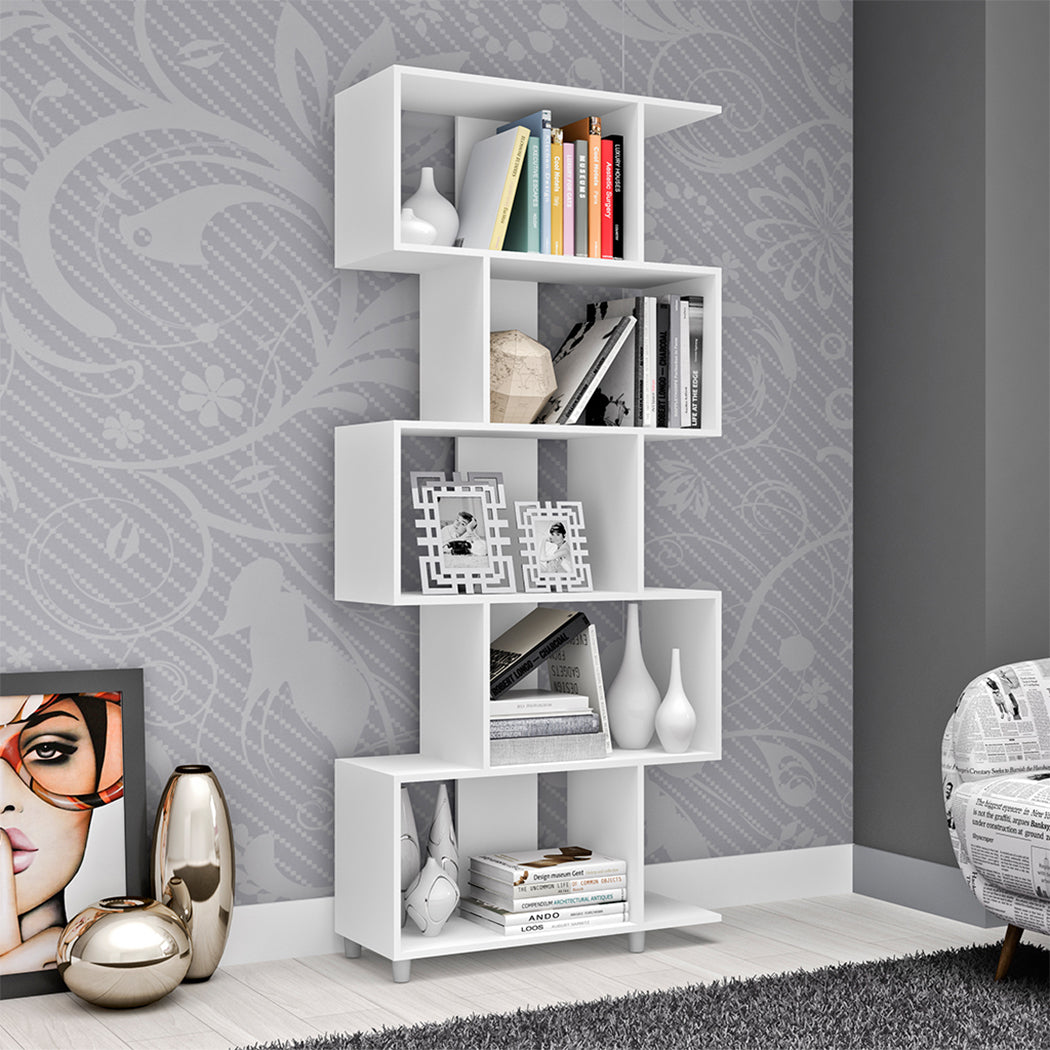 LIBRERO DE MADERA 5 NIVELES BLANCO MINIMALISTA