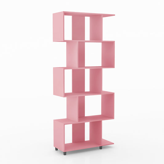 LIBRERO DE MADERA ROSADO DE 5 NIVELES