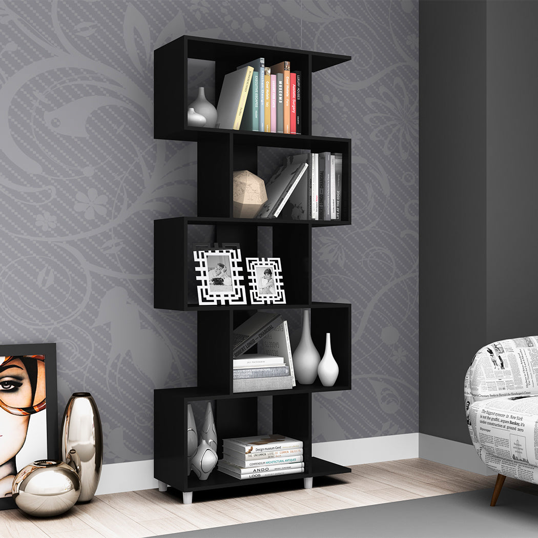 LIBRERO DE MADERA 5 NIVELES NEGRO MINIMALISTA