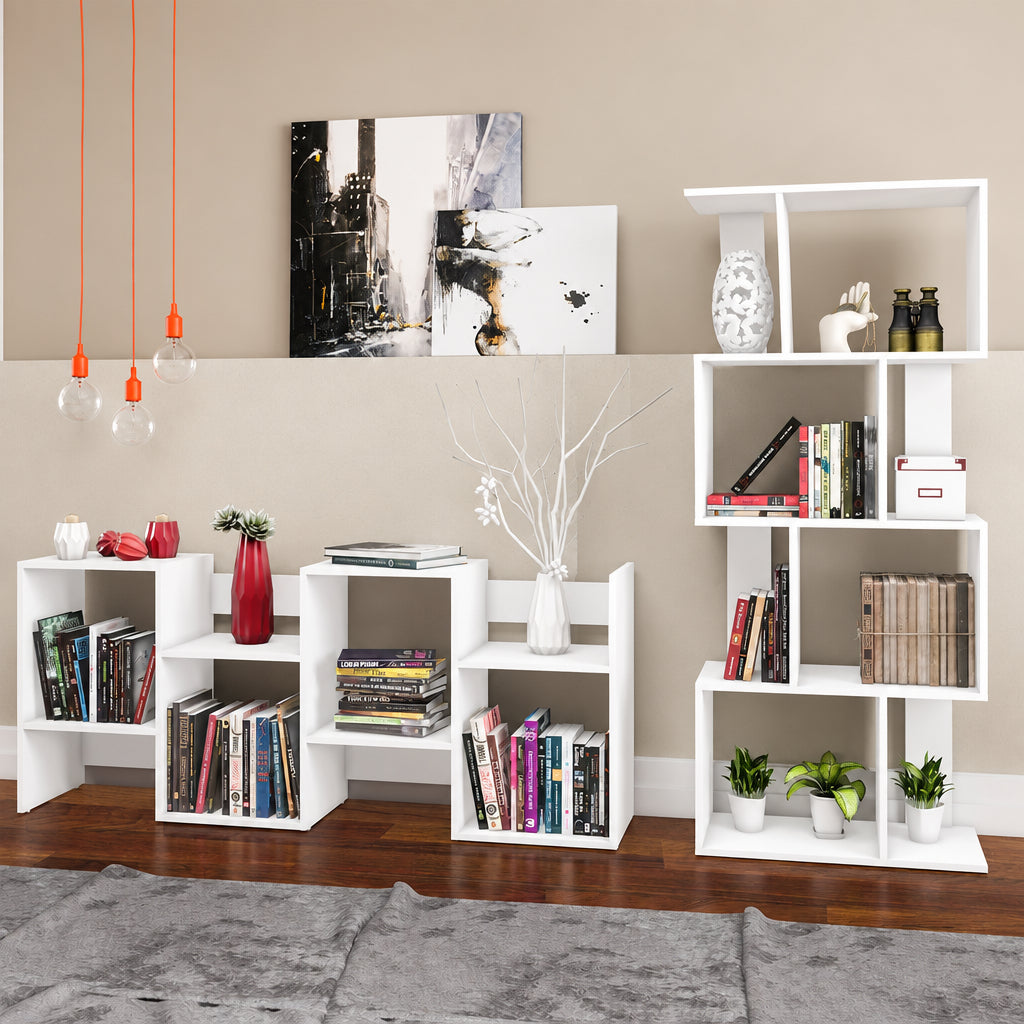 LIBRERO DE MADERA 4 NIVELES BLANCO MINIMALISTA