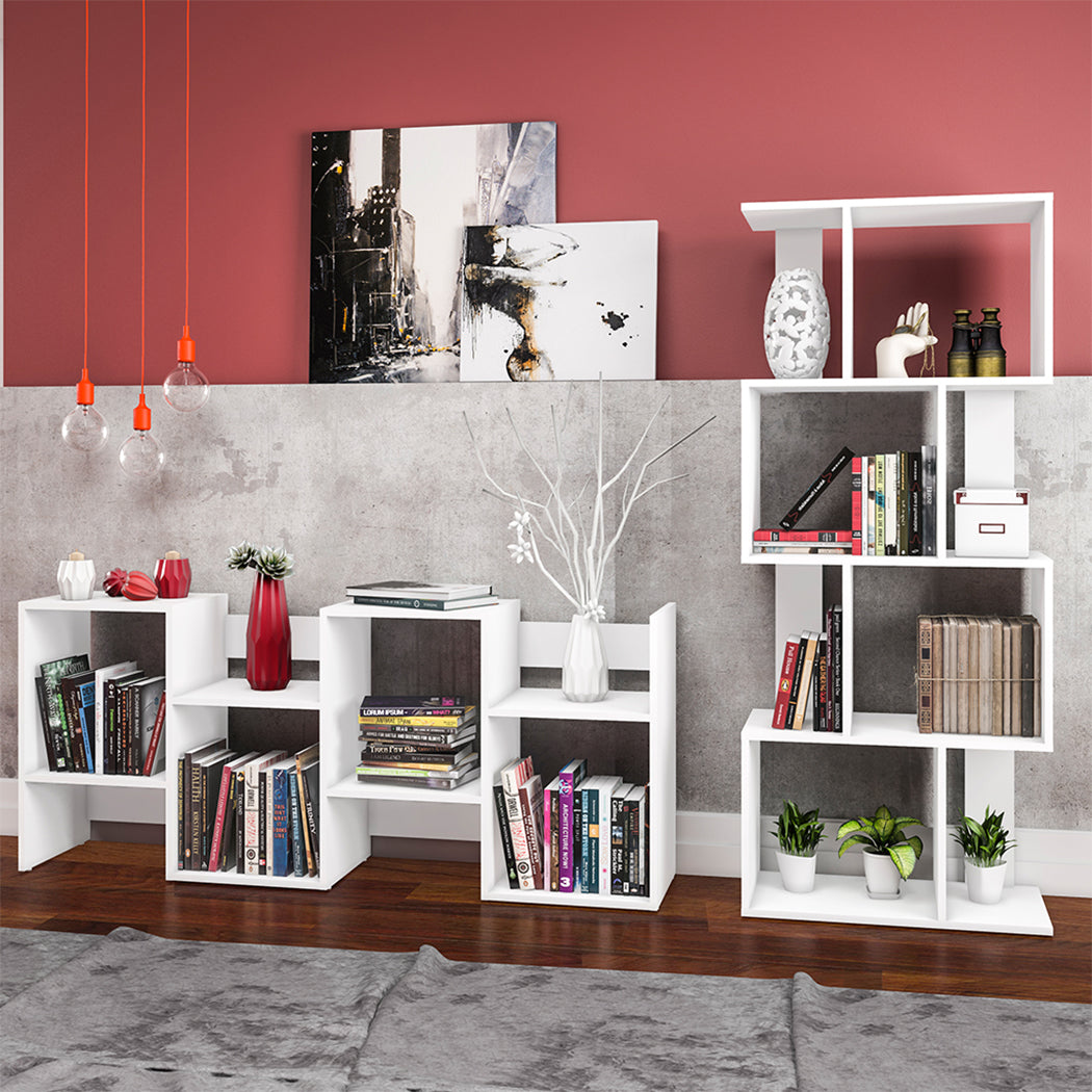 LIBRERO DE MADERA 4 NIVELES BLANCO MINIMALISTA