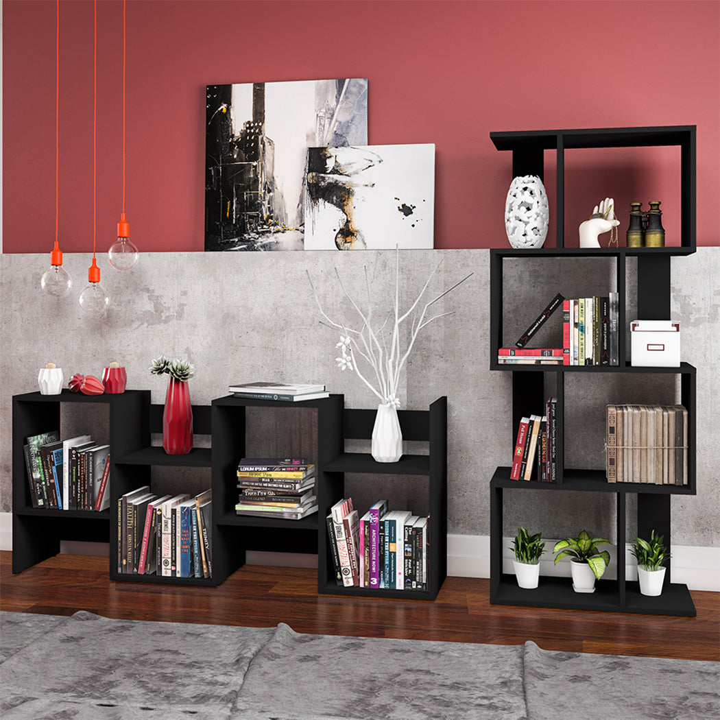 LIBRERO DE MADERA 4 NIVELES NEGRO MINIMALISTA
