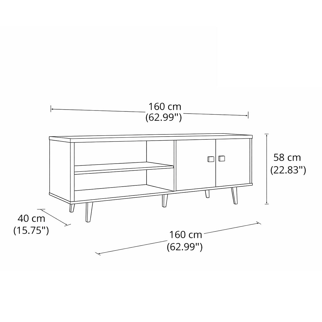 MUEBLE DE TV BLANCON CON MARRÓN CLARO 2 COMPARTIMIENTOS ABIERTOS Y 2 GAVETAS