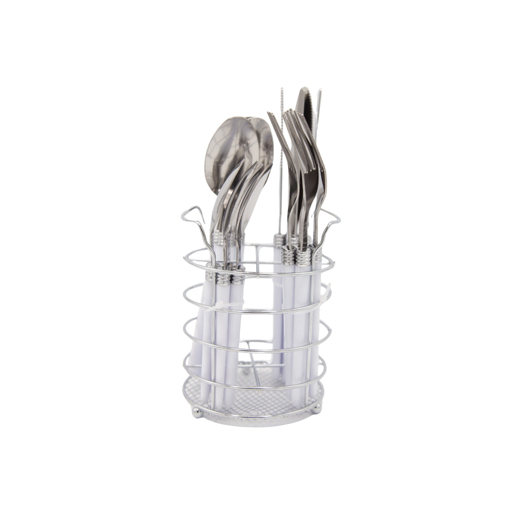 SET DE CUBIERTOS BLANCOS CON BASE DE METAL 16 PZS