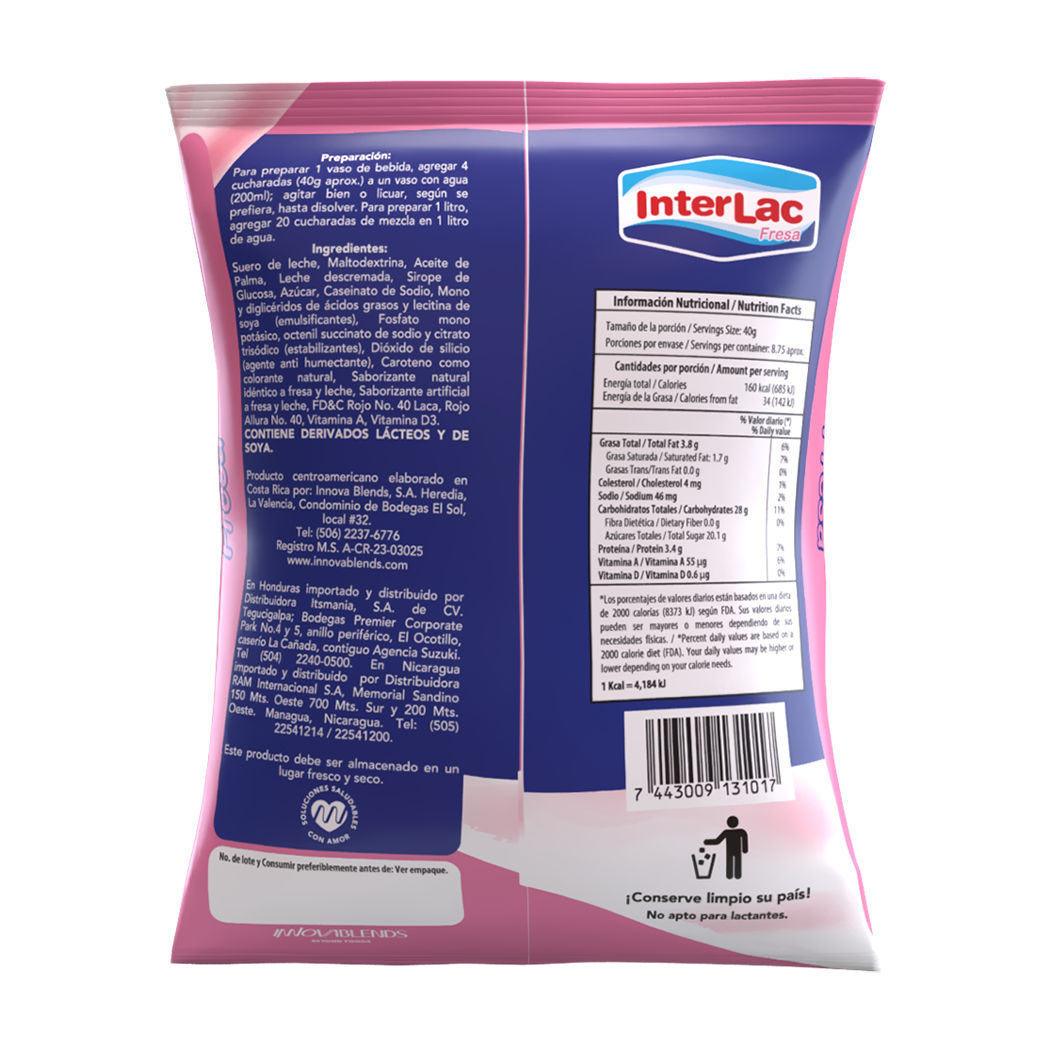 BEBIDA EN POLVO DE FRESA INTERLAC 350GR