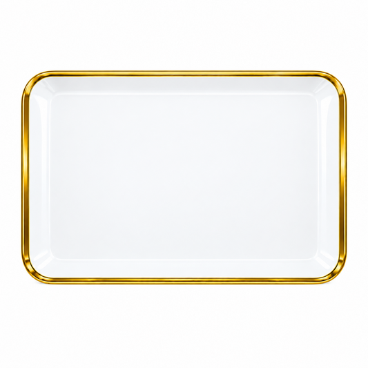 BANDEJA PLÁSTICA RECTANGULAR BORDE DORADO