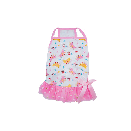VESTIDO ROSADO PARA MASCOTA CON DISEÑO DE CORONA