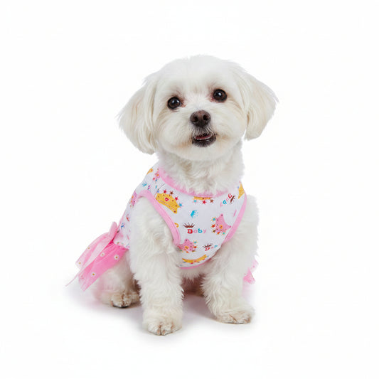 VESTIDO ROSADO PARA MASCOTA CON DISEÑO DE CORONA