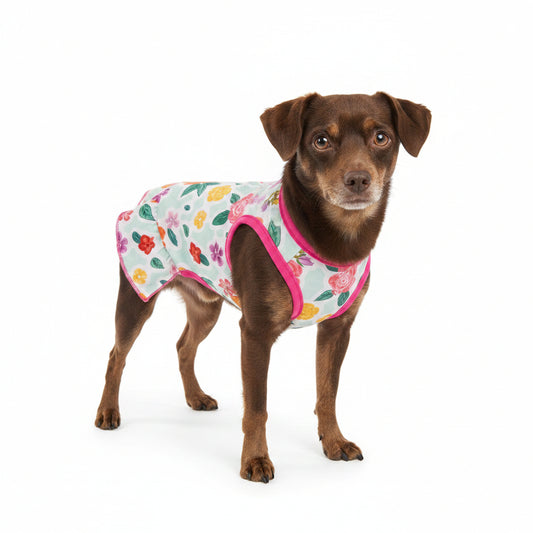 VESTIDO ROSADO PARA MASCOTA CON DISEÑO DE FLORES