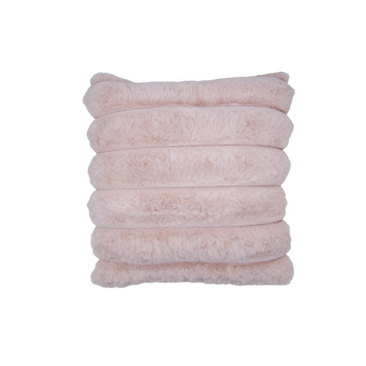 COJIN DECORATIVO AFELPADO CON DISEÑO A RAYAS ROSADO PASTEL