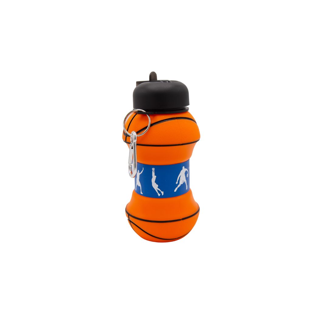 BOTELLA PLEGABLE DE SILICONA CON DISEÑO DE PELOTA DE BASQUETBALL
