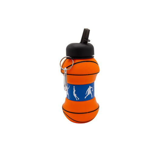 BOTELLA PLEGABLE DE SILICONA CON DISEÑO DE PELOTA DE BASQUETBALL