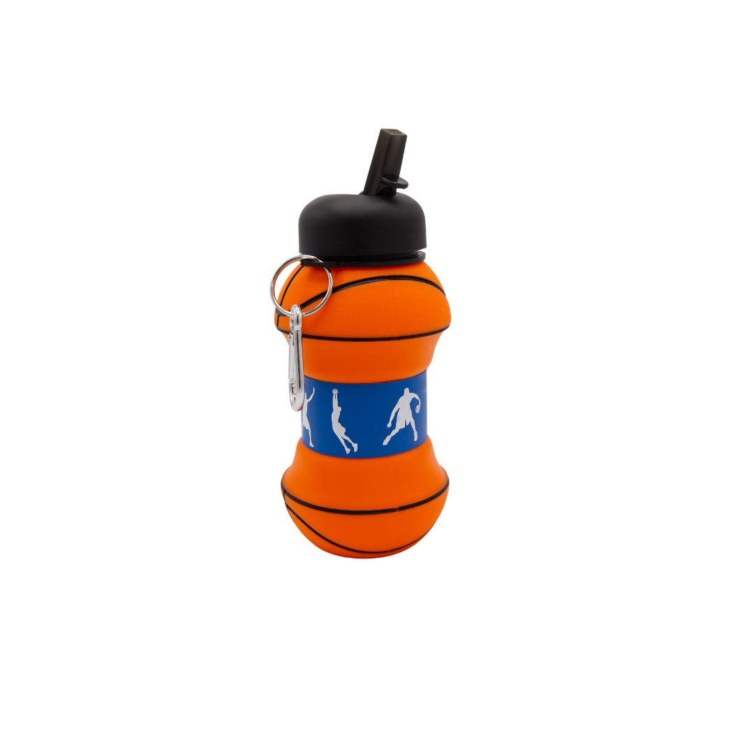 BOTELLA PLEGABLE DE SILICONA CON DISEÑO DE PELOTA DE BASQUETBALL